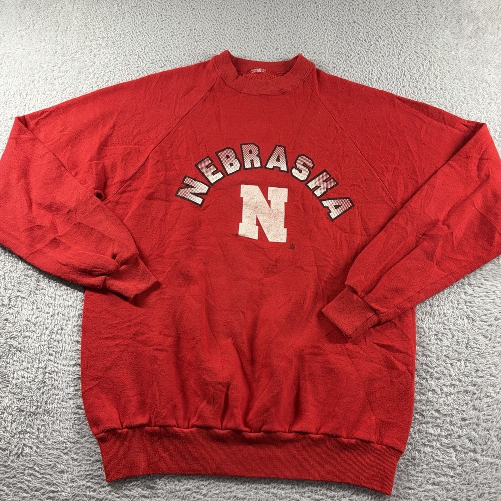 Vintage Nebraska Raglan Crewneck Sweater Mens Medium Red Graphic Destination